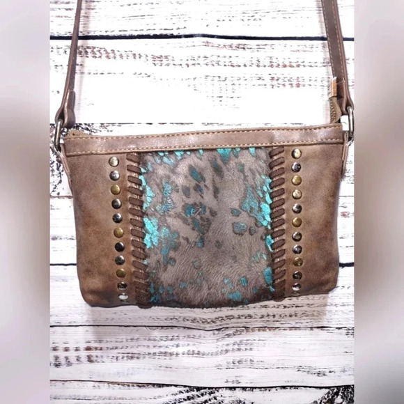 Trinity Ranch Montana West Hair On Cowhide Leather Crossbody Bag‎ Western Fur - Picture 1 of 14